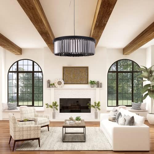 Wellmet 6-Light Black Crystal Chandelier – Modern 21.65" Pendant Light