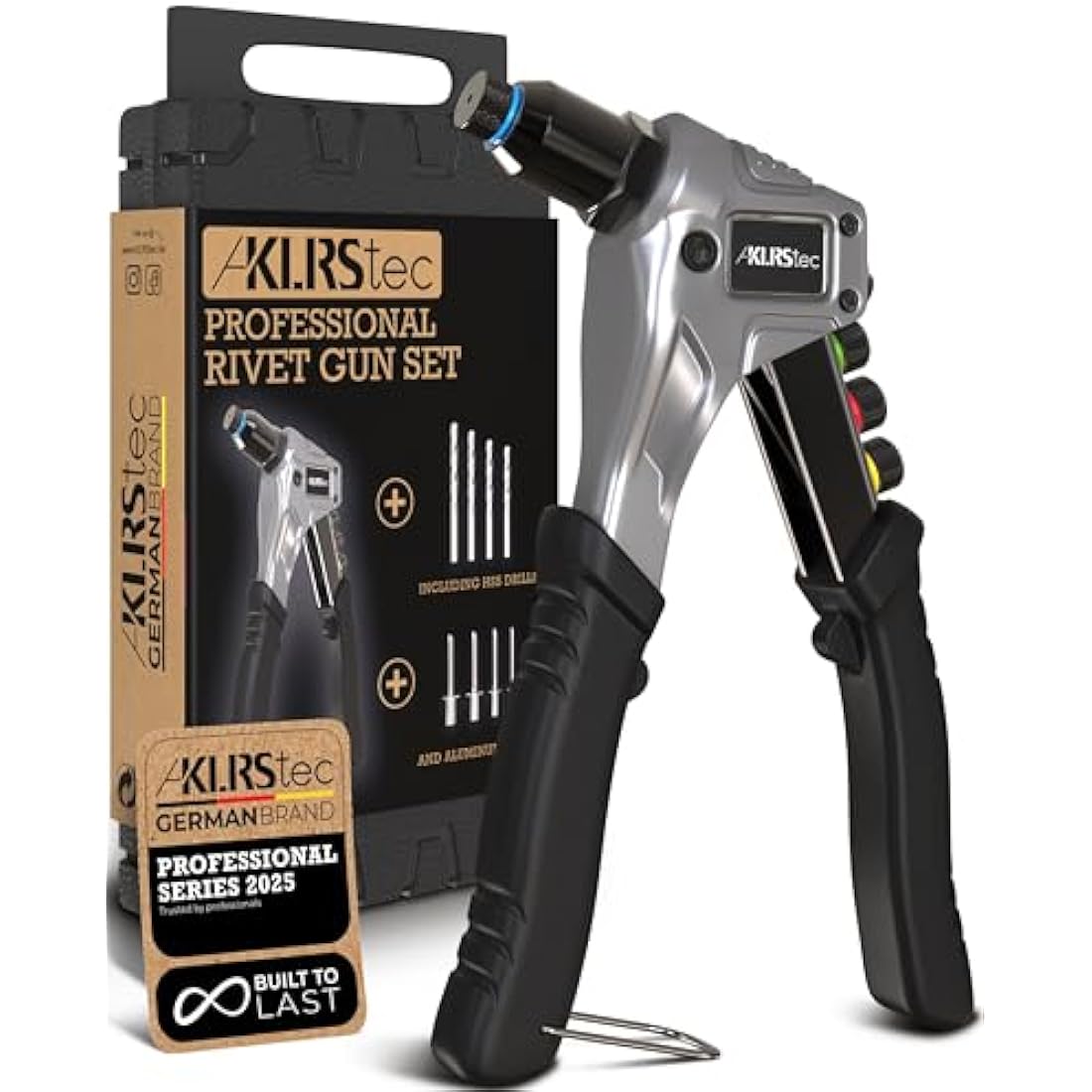 KLRStec Professional Rivet Gun Kit - Heavy Duty Hand Riveter with 120 Rivets