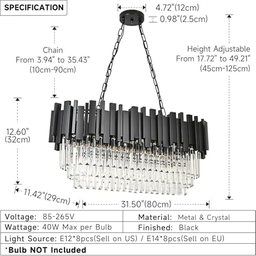 Modern Oval Crystal Chandelier – Black Pendant Light