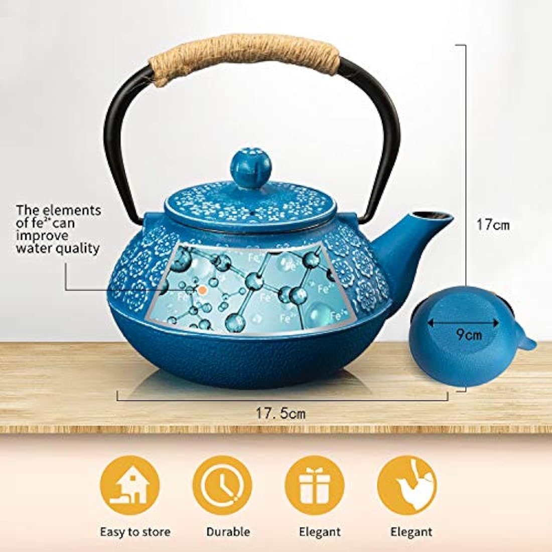 SUSTEAS Cast Iron Teapot – 900ml Japanese Tetsubin with Infuser, Dark Blue