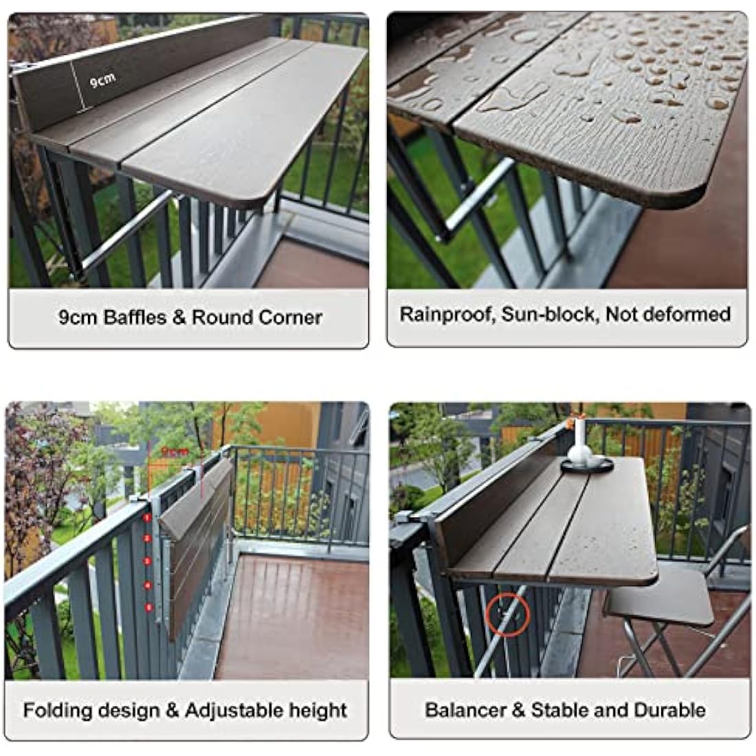 Balcony Hanging Table – Folding Railing Desk, 60x37 cm