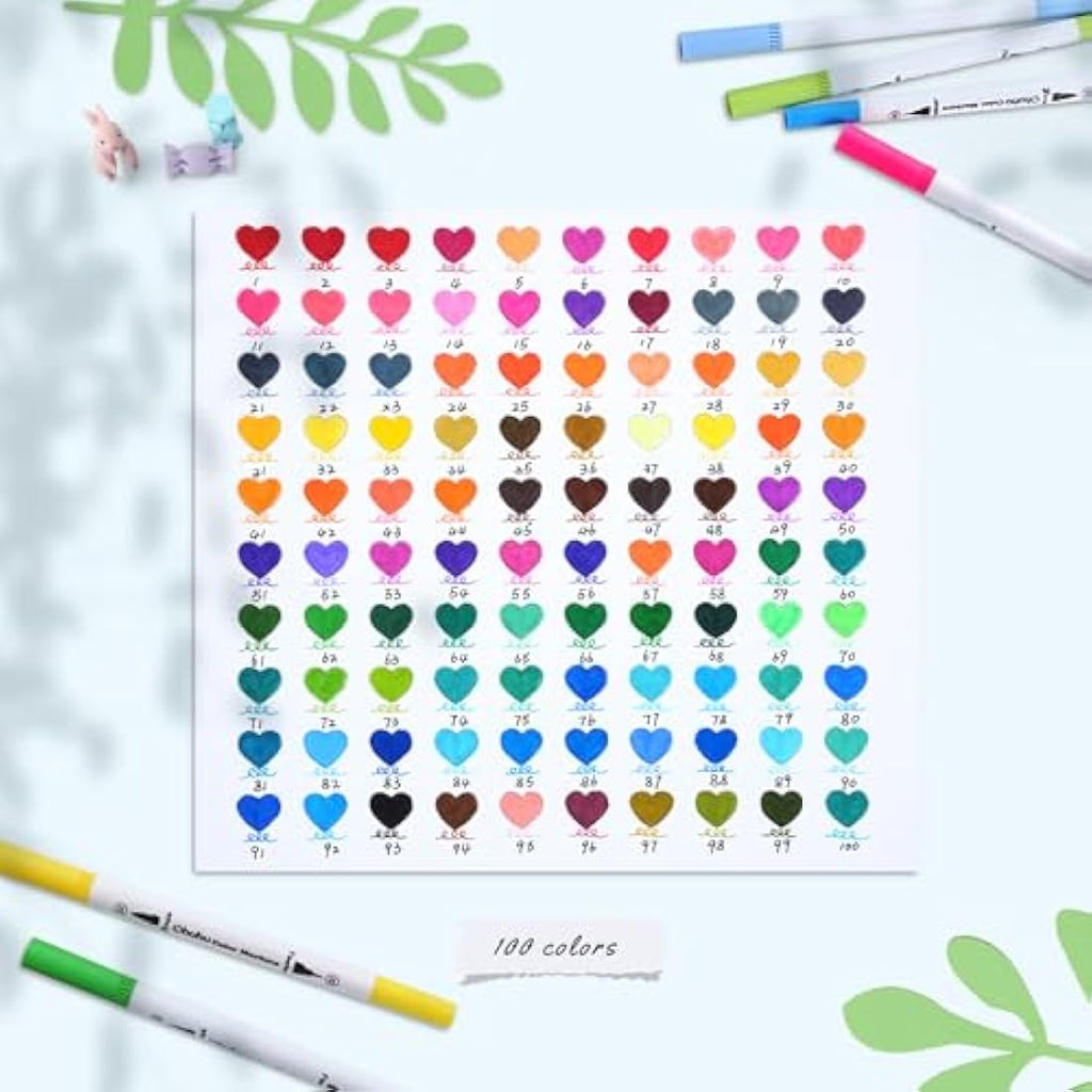 Ohuhu 100 Dual Tip Brush Pens | Art Markers with White Storage Case