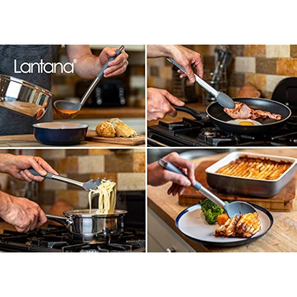 Lantana 11pc Silicone Kitchen Utensil Set | Stainless Steel & Grey