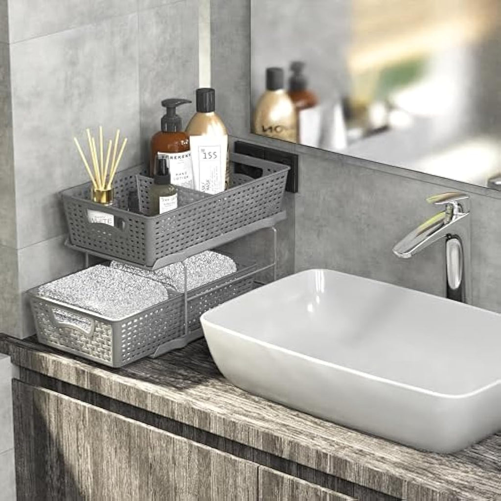 Simple Houseware 2-Tier Under-Sink Sliding Drawer Organizer, Grey