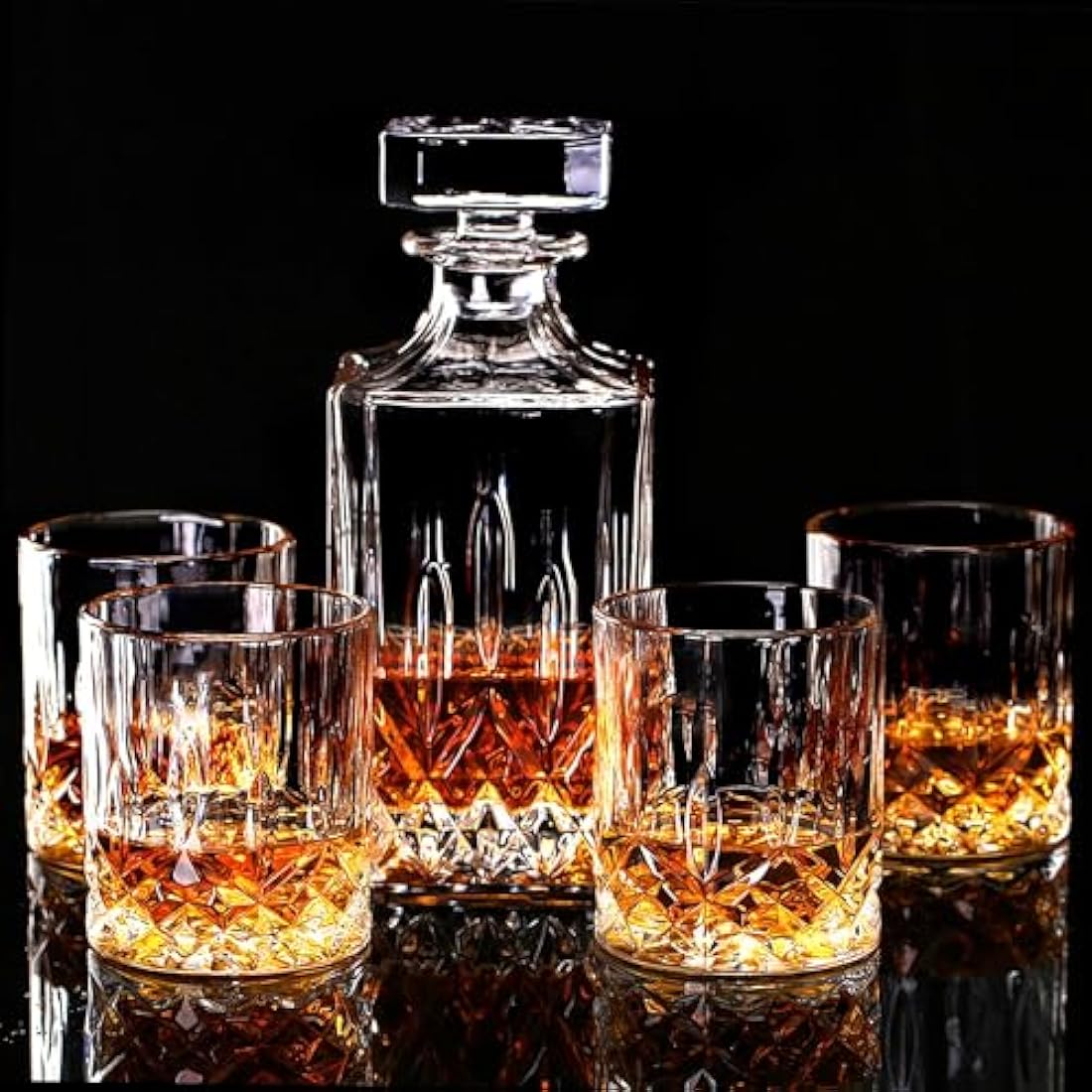 Lighten Life 5-Piece Whiskey Decanter Set | Lead-Free Crystal Glass