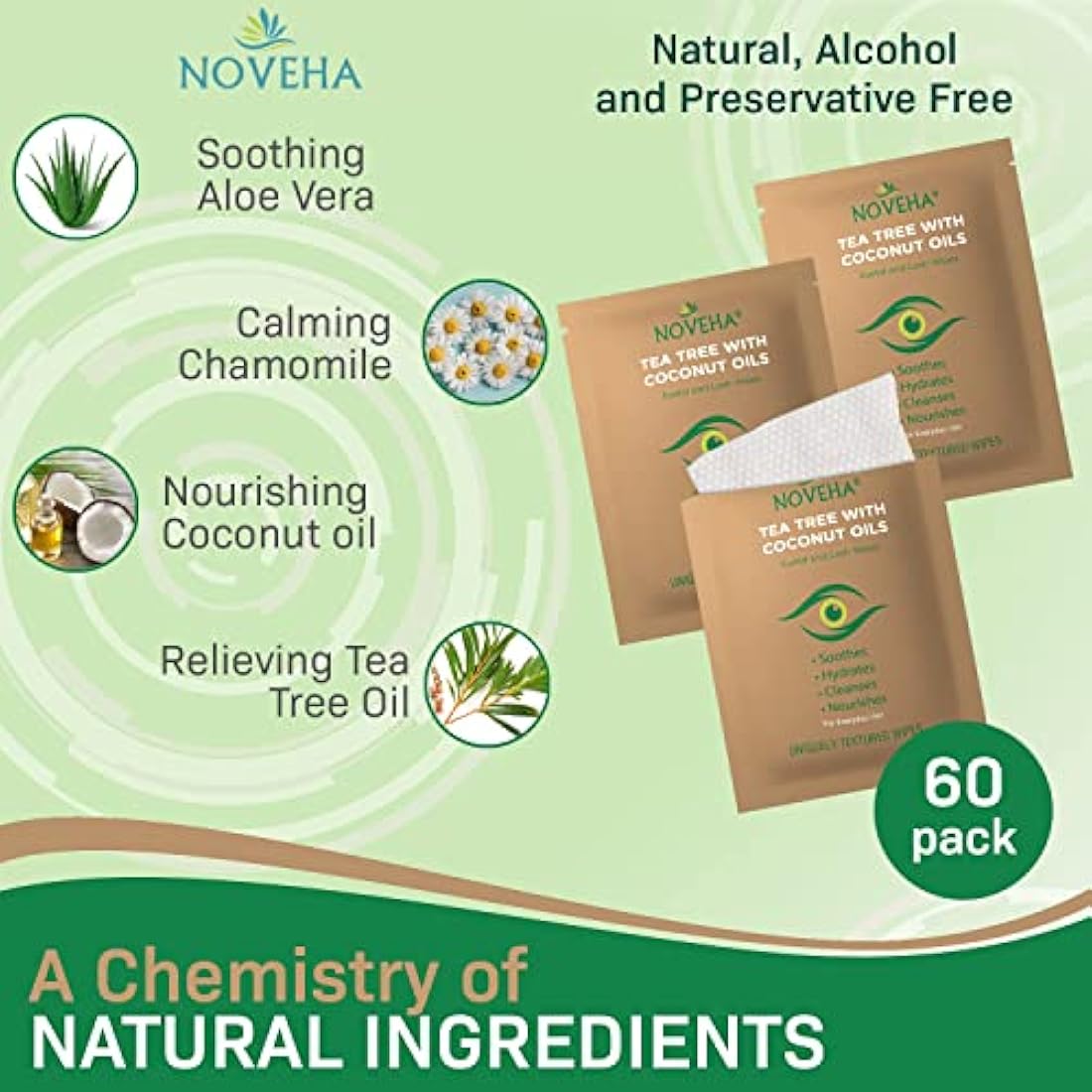 NOVEHA Tea Tree Eyelid & Lash Wipes - Blepharitis & Demodex Relief - 120ct