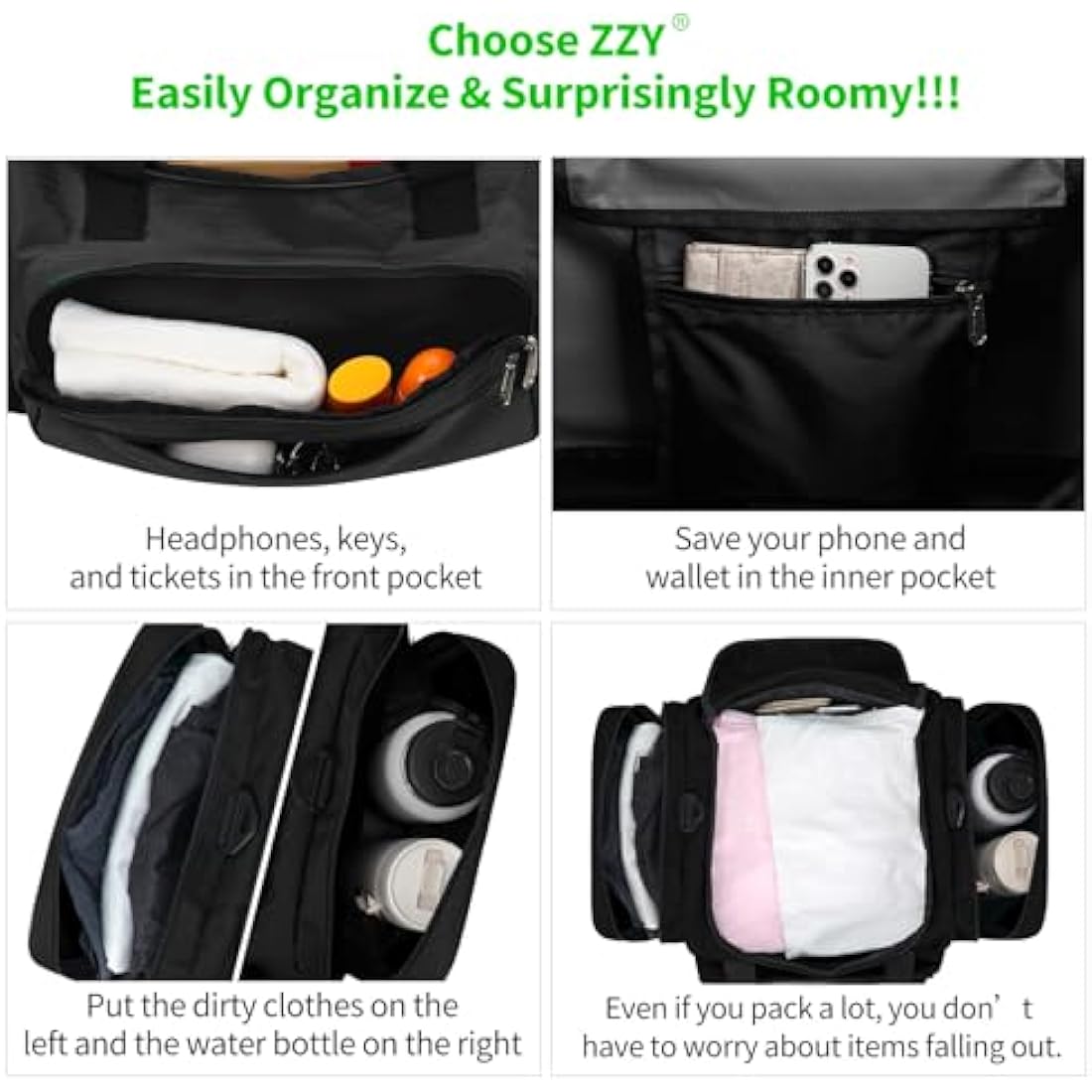 Jolof Store Gym Duffle Bag – 40L Multi-Pocket Sport Holdall in Black