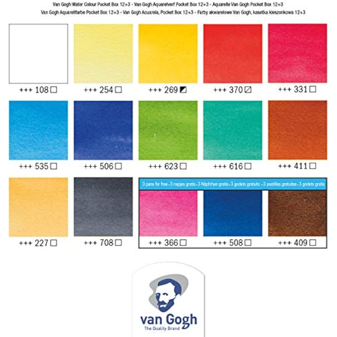 Van Gogh Watercolour Set – 15 Half-Pans Pocket Box Artist Painting Kit