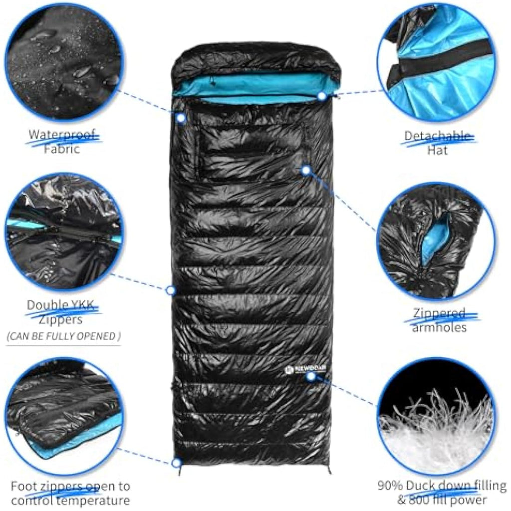 NewDoar Ultralight 800FP Duck Down Sleeping Bag – Wearable & Waterproof