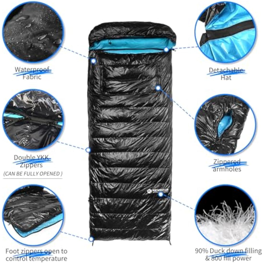 NewDoar Ultralight 800FP Duck Down Sleeping Bag – Wearable & Waterproof