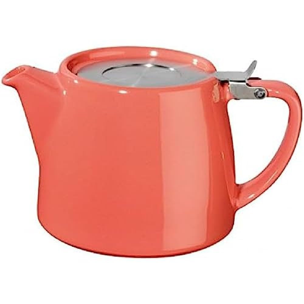 Forlife Stump Teapot with Infuser - 18oz Ceramic Tea Pot, Coral