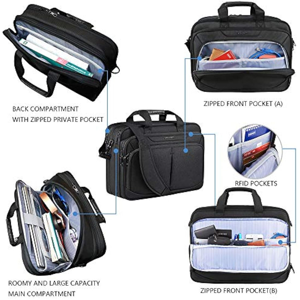 KROSER 17.3" Expandable Laptop Bag | Water-Repellent RFID Briefcase