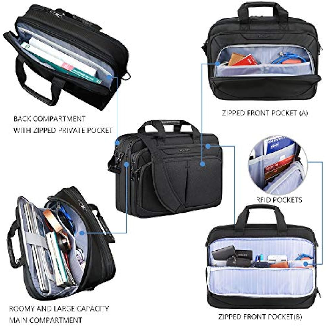 KROSER 17.3" Expandable Laptop Bag | Water-Repellent RFID Briefcase
