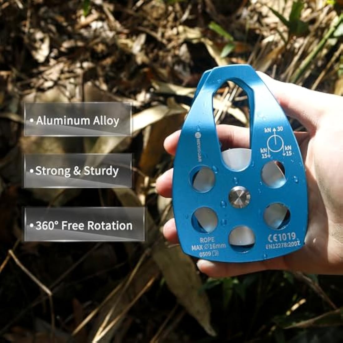 NewDoar 30KN Rescue Pulley | Large Swing Plate for 16mm Rope