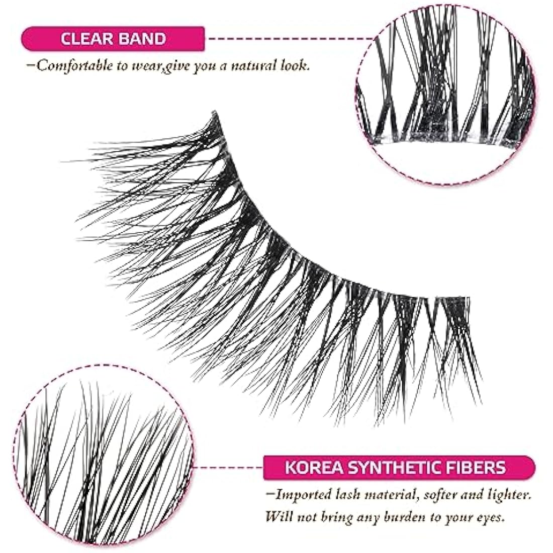 DYAFIN 3D Natural False Eyelashes | 16mm Wispy Clear Band Lashes - 8 Pairs