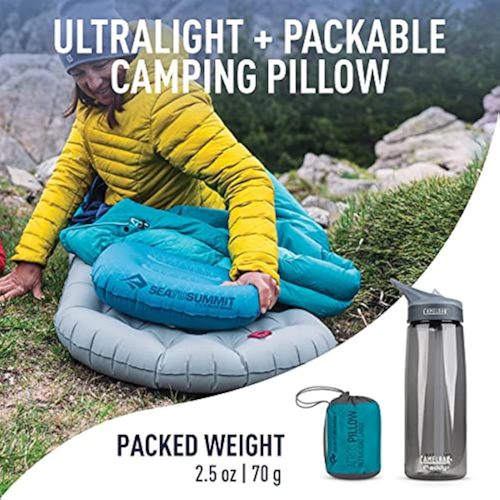 Sea to Summit Aeros Ultralight Inflatable Camping Pillow | Large – Aqua Blue