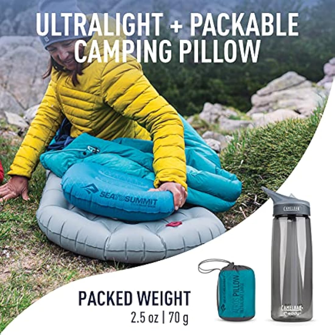 Sea to Summit Aeros Ultralight Inflatable Camping Pillow | Large – Aqua Blue