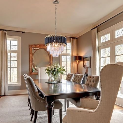 FRIXCHUR Modern 3-Tier Crystal Chandelier – Black and Gold Pendant Light