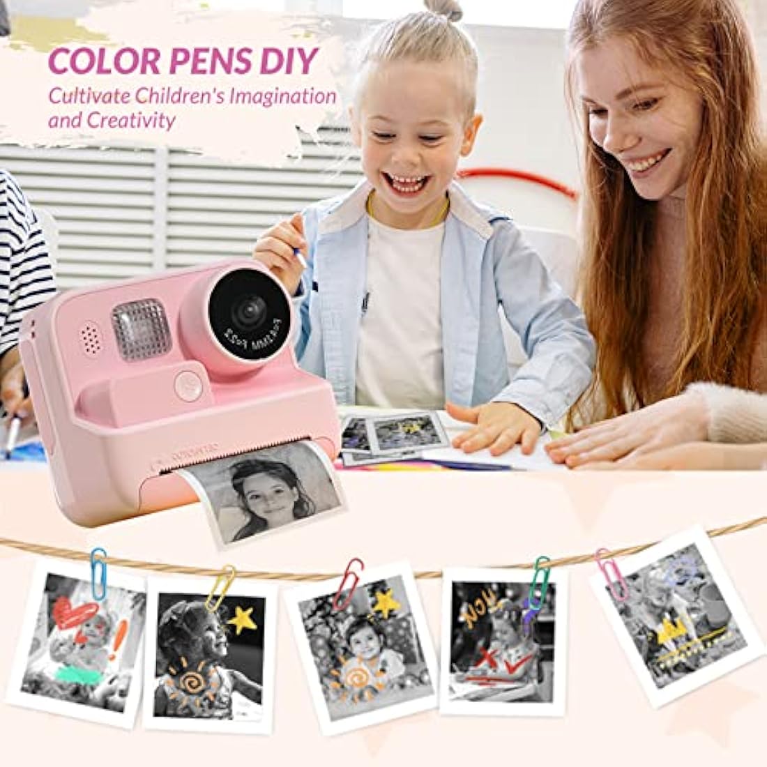 Mafiti Kids Instant Print Camera – 48MP Digital Selfie Video Toy, Pink