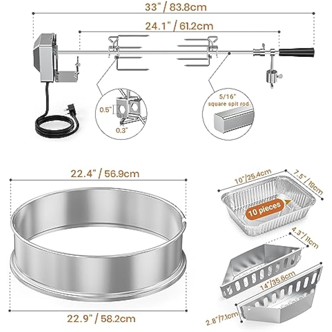 Onlyfire Stainless Steel Rotisserie Kit for Weber 22-inch Kettle Grills