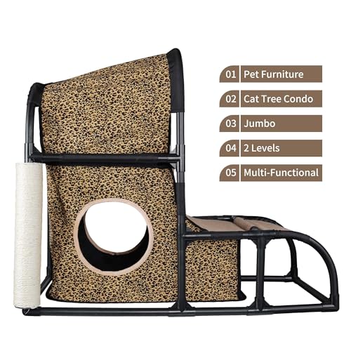 Goetland Modern Cat Condo – Medium Cat Tree with Scratching Post & Bed