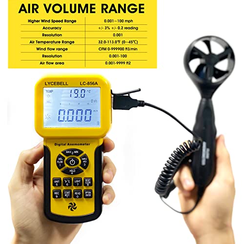 LYCEBELL LC-856A Pro Anemometer – HVAC CFM Meter with Telescopic Sensor