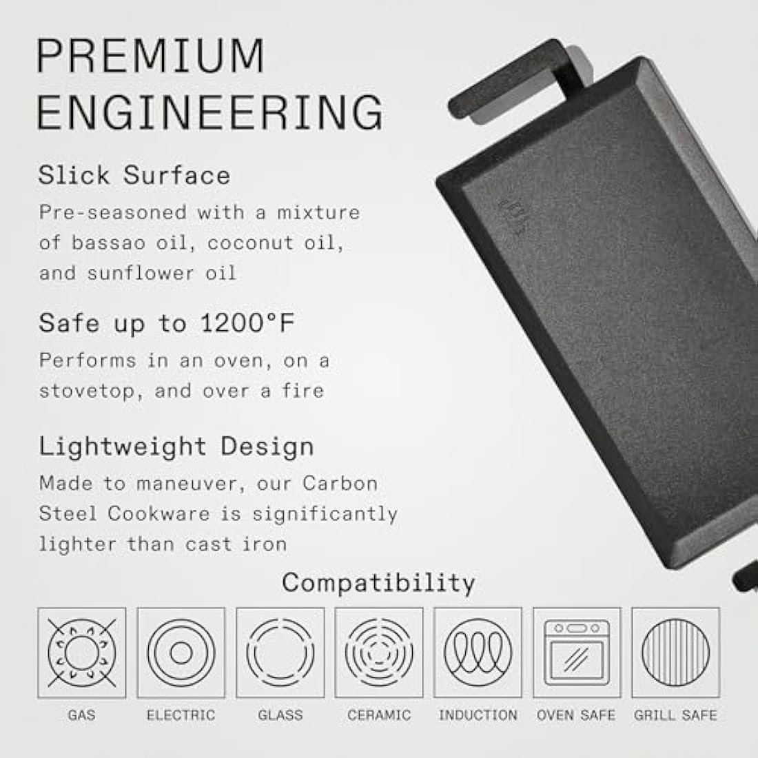 Jolof Store Carbon Steel Griddle – Induction Compatible Searing Pan