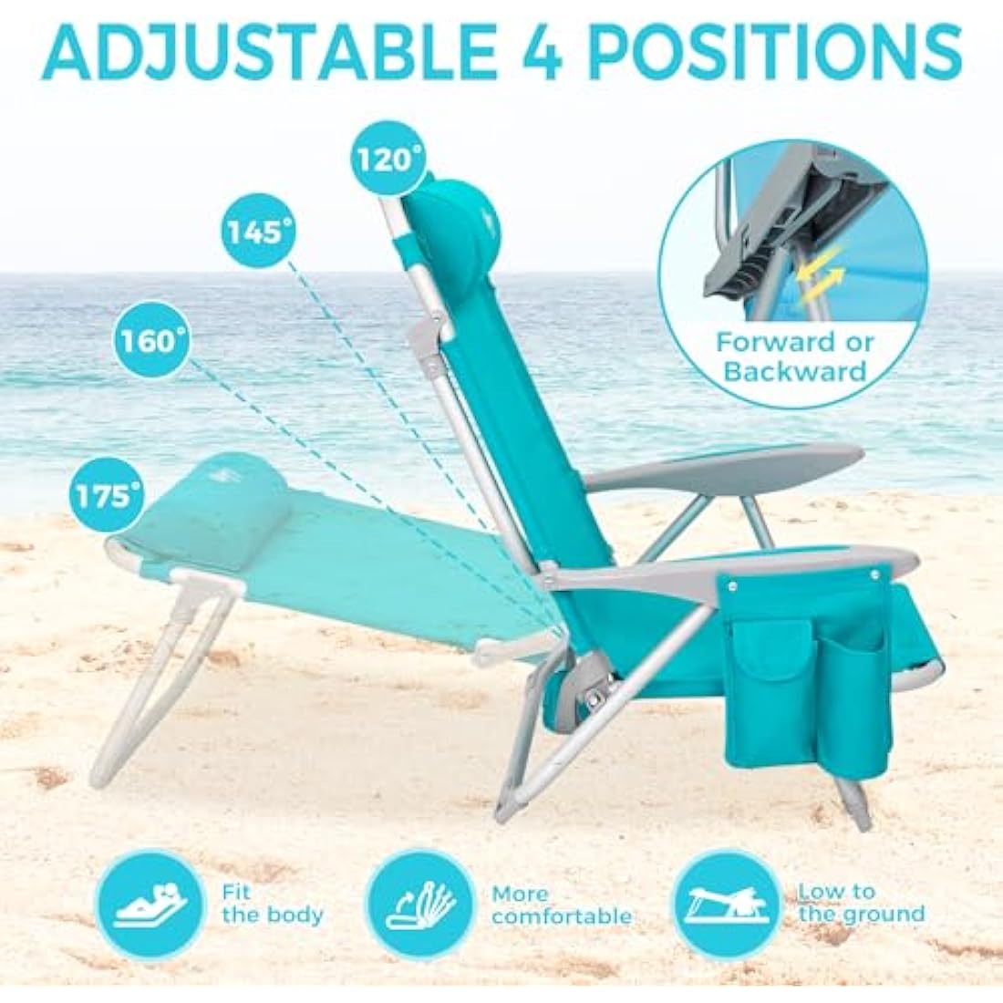 #WEJOY 4-Position Adjustable Beach Chair | Lightweight Aluminum Folding Seat