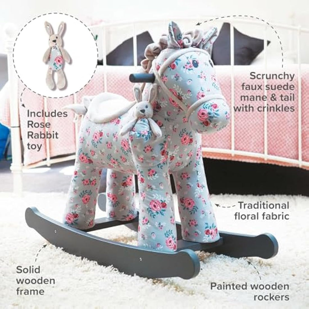 Little Bird Told Me Lily & Rose Rocking Horse – Grey Floral Wooden Toy