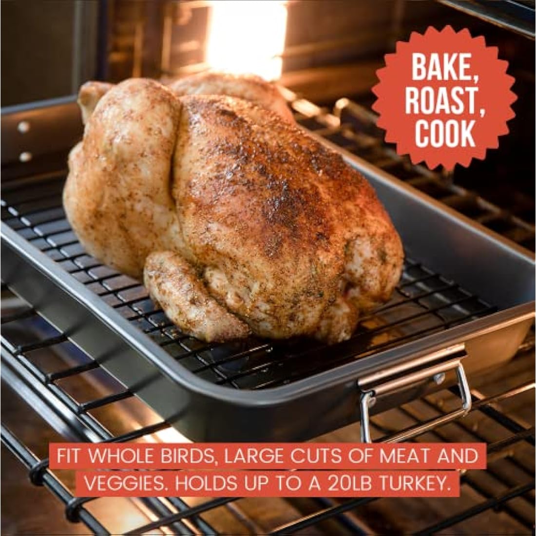 Chef Pomodoro Nonstick Carbon Steel Roasting Pan with Rack, 16 x 11-Inch