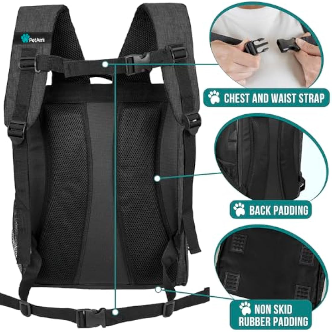 PetAmi Airline Approved Dog Backpack Carrier | Ventilated Hiking Bag, Charcoal