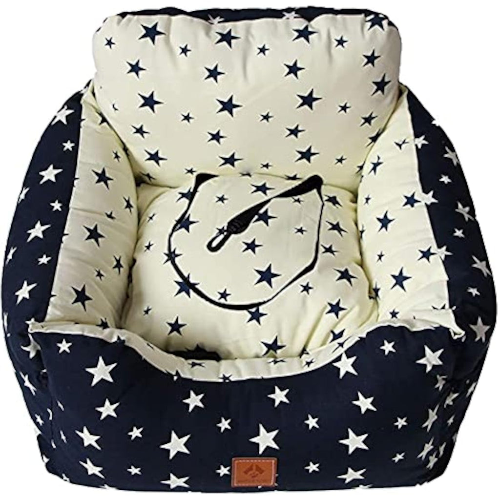2-in-1 Dog Car Seat | Washable Pet Booster Bed - Navy Star
