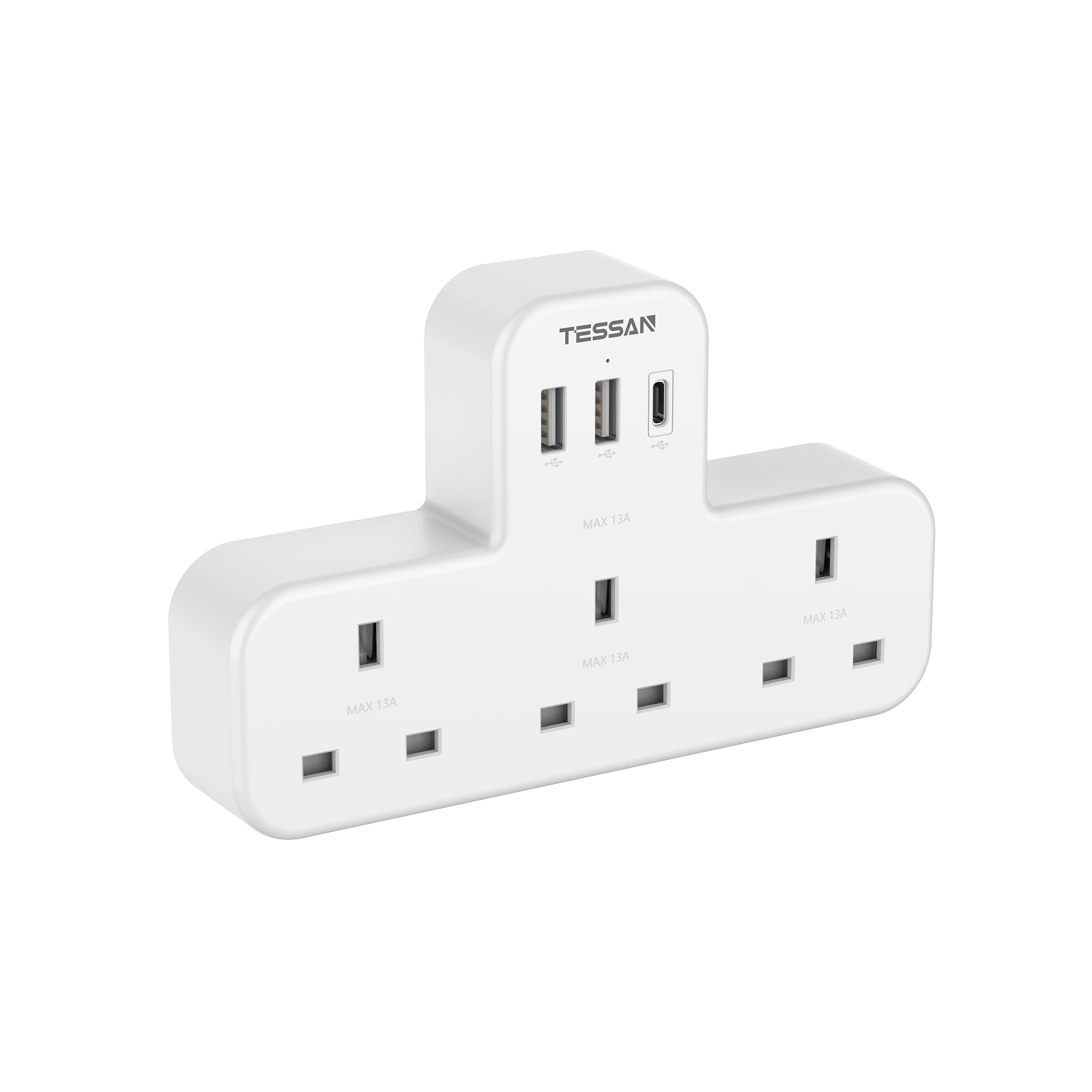 TESSAN 3-Way UK Plug Extension Socket with 3 USB Wall Charger