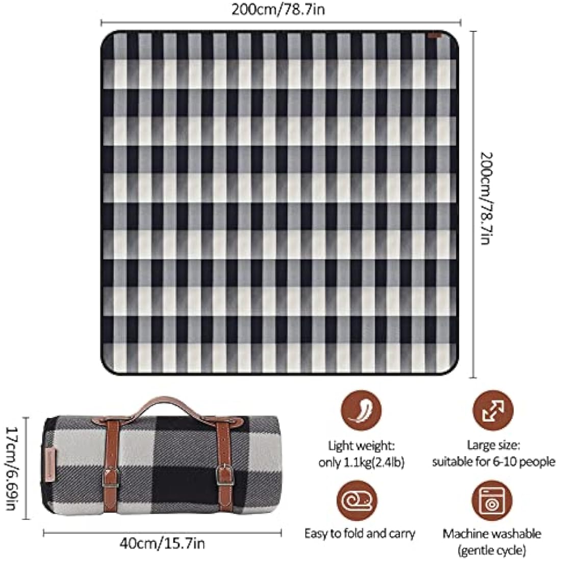 ACTIVE FOREVER Picnic Blanket – 200x200cm Waterproof Velvet Outdoor Mat