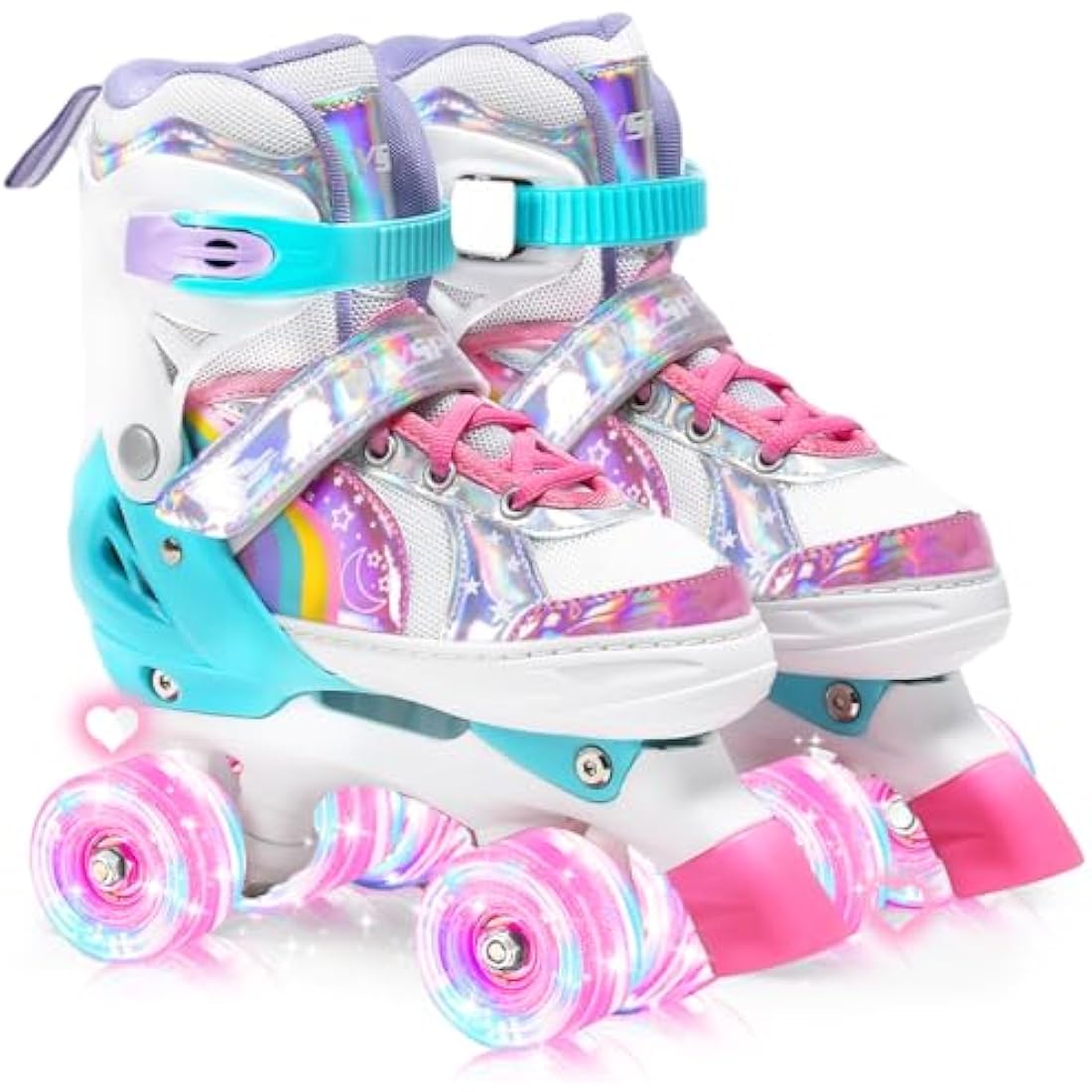 OLYSPM Kids Roller Skates | Adjustable Quad Skates with 8 Light Up Wheels
