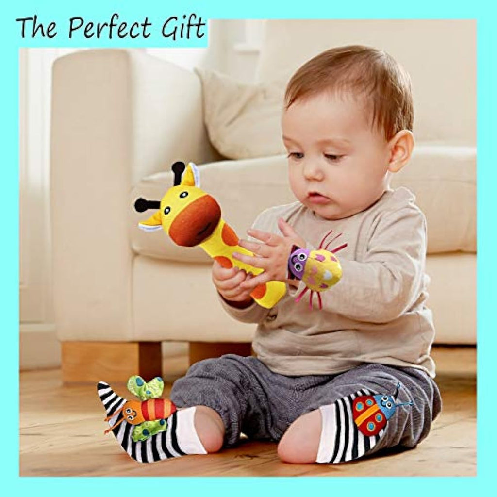 Jolof Store Foot Finders and Wrist Rattles – Sensory Baby Sock Toys