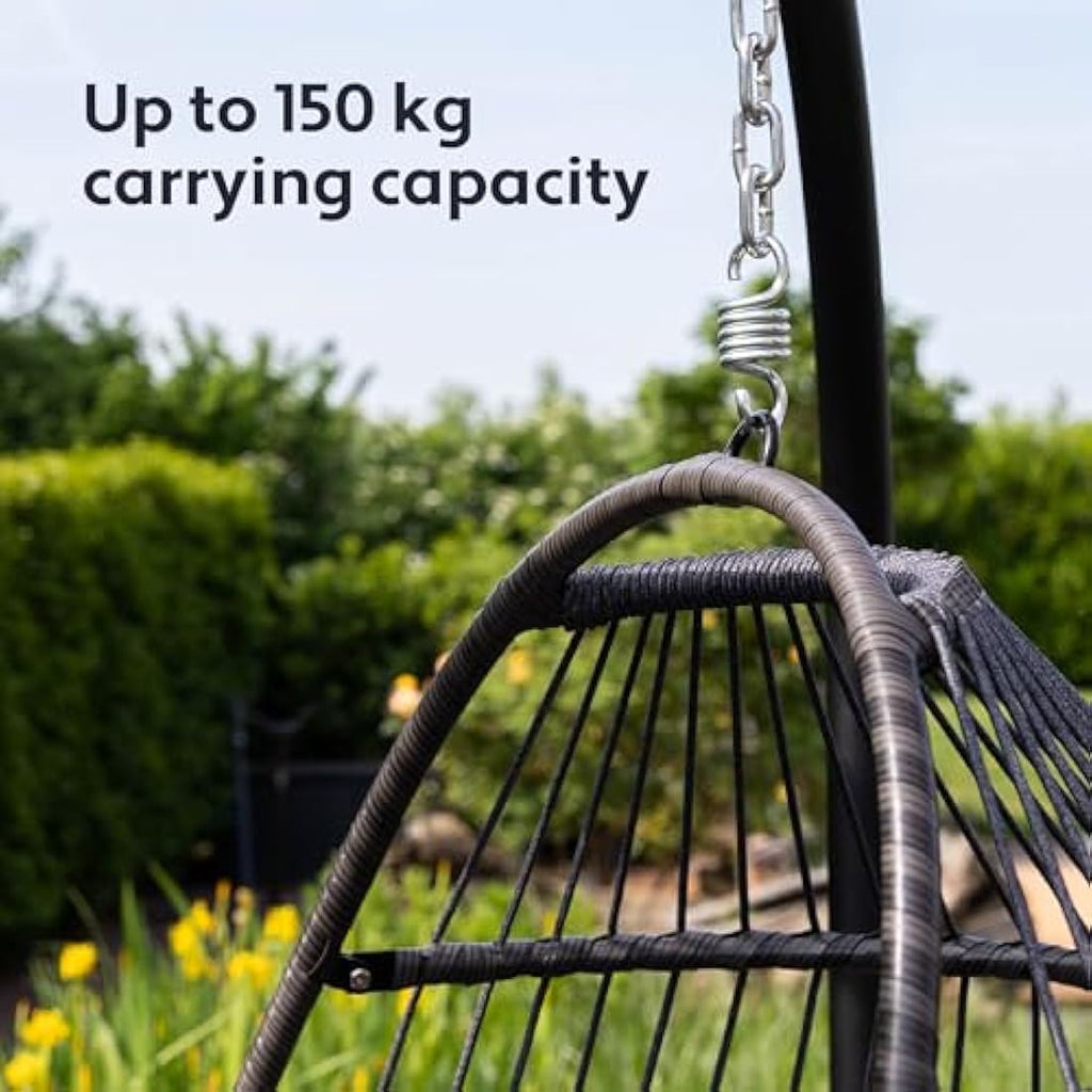 Vita5 Foldable Hanging Egg Chair with Stand | Polyrattan Swing - Light Grey
