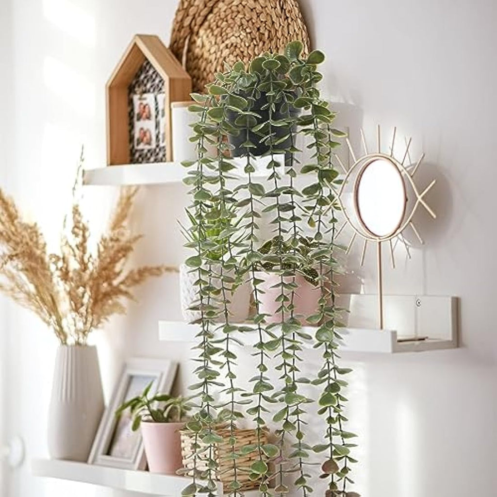 Veryhome 2-Pack Artificial Hanging Eucalyptus Plants in Pots – Green