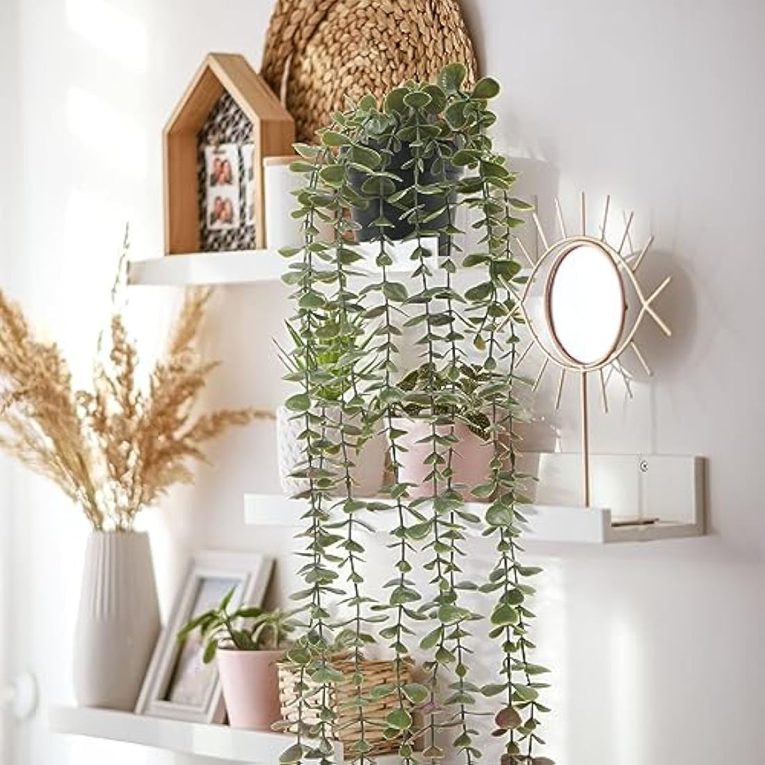 Veryhome 2-Pack Artificial Hanging Eucalyptus Plants in Pots – Green
