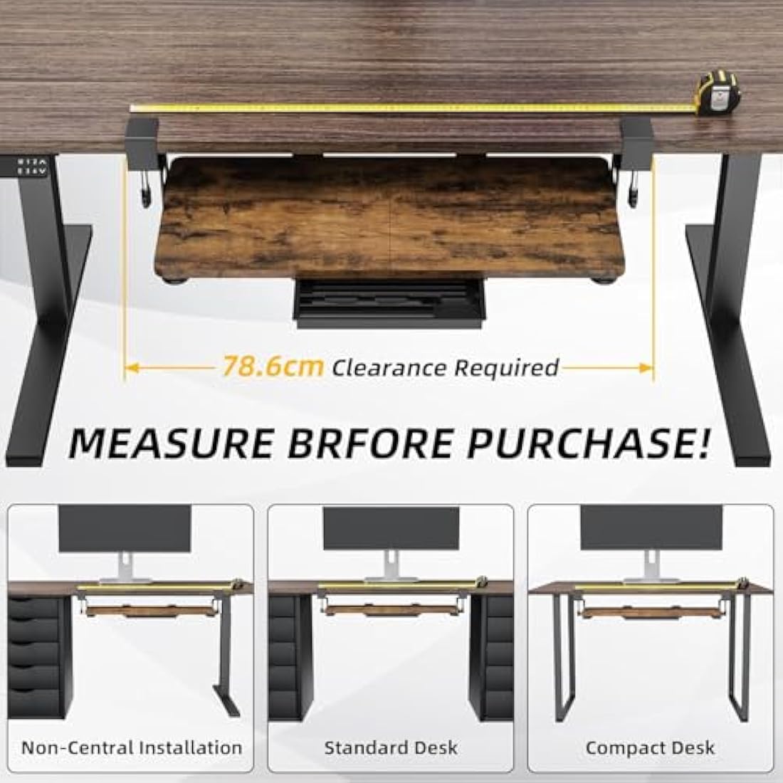 ETHU Ergonomic Under Desk Keyboard Tray | Large Aluminum Pull-out – Walnut