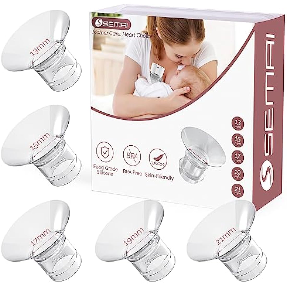 Semai Flange Inserts | 5-Pack Silicone Sizes for Medela & Momcozy