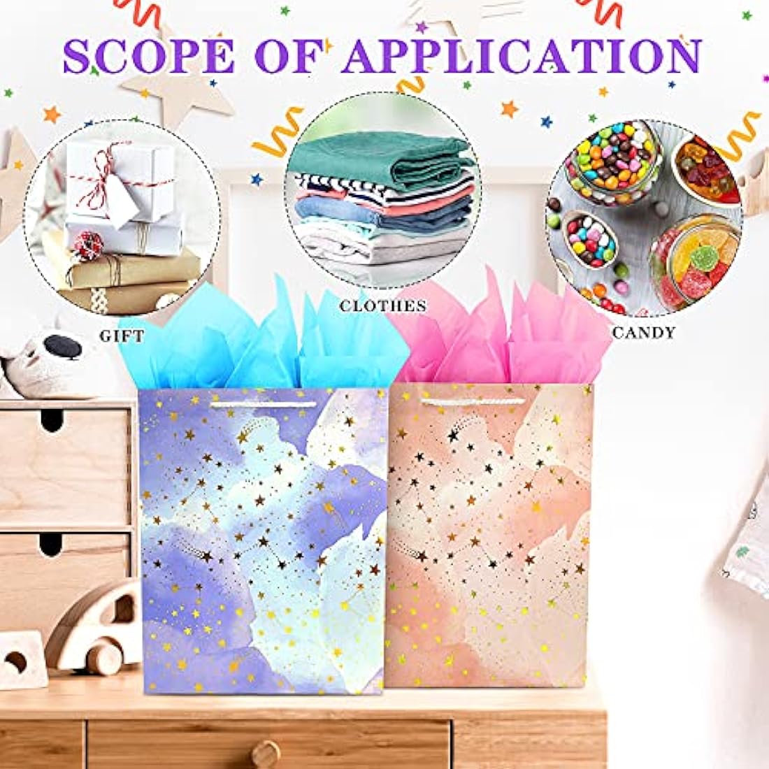 Large Gift Bags with Tissue Paper – 2 Pack Pink & Blue Set