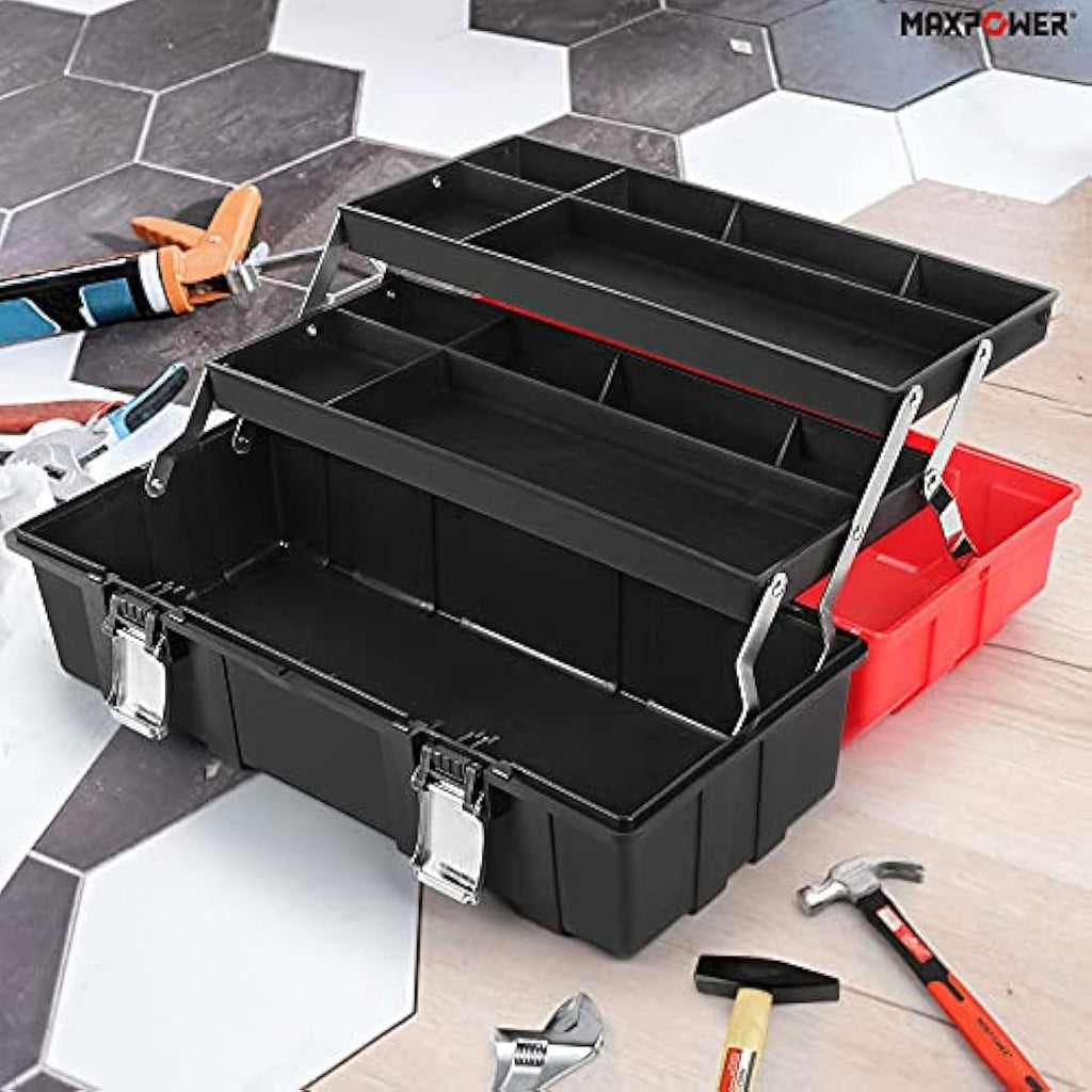 MAXPOWER 17-Inch Cantilever Tool Box – 3-Layer Plastic Storage Organiser