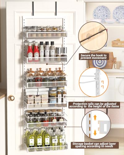 TOPWE 6-Tier Over Door Pantry Organizer – Adjustable Metal Spice Rack