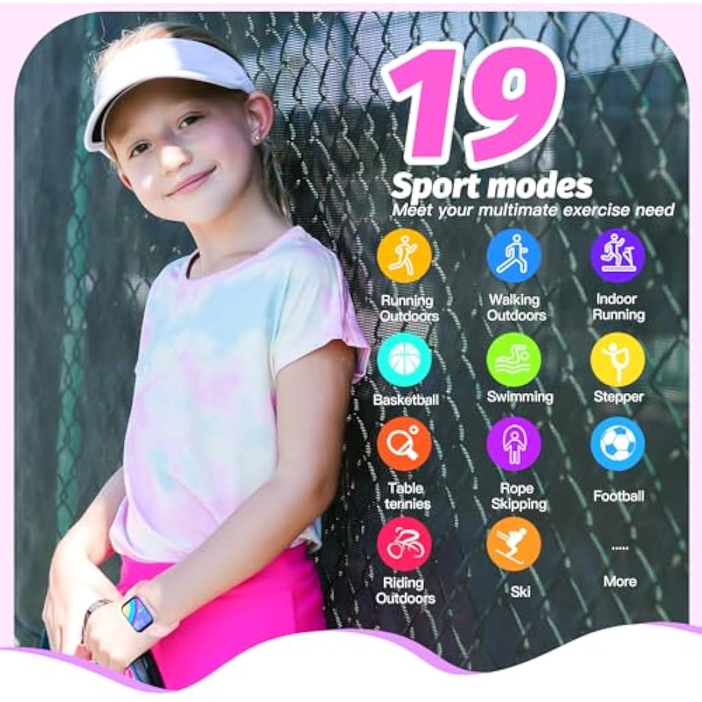 Kids Smart Watch – IP68 Waterproof Fitness Tracker, Pink