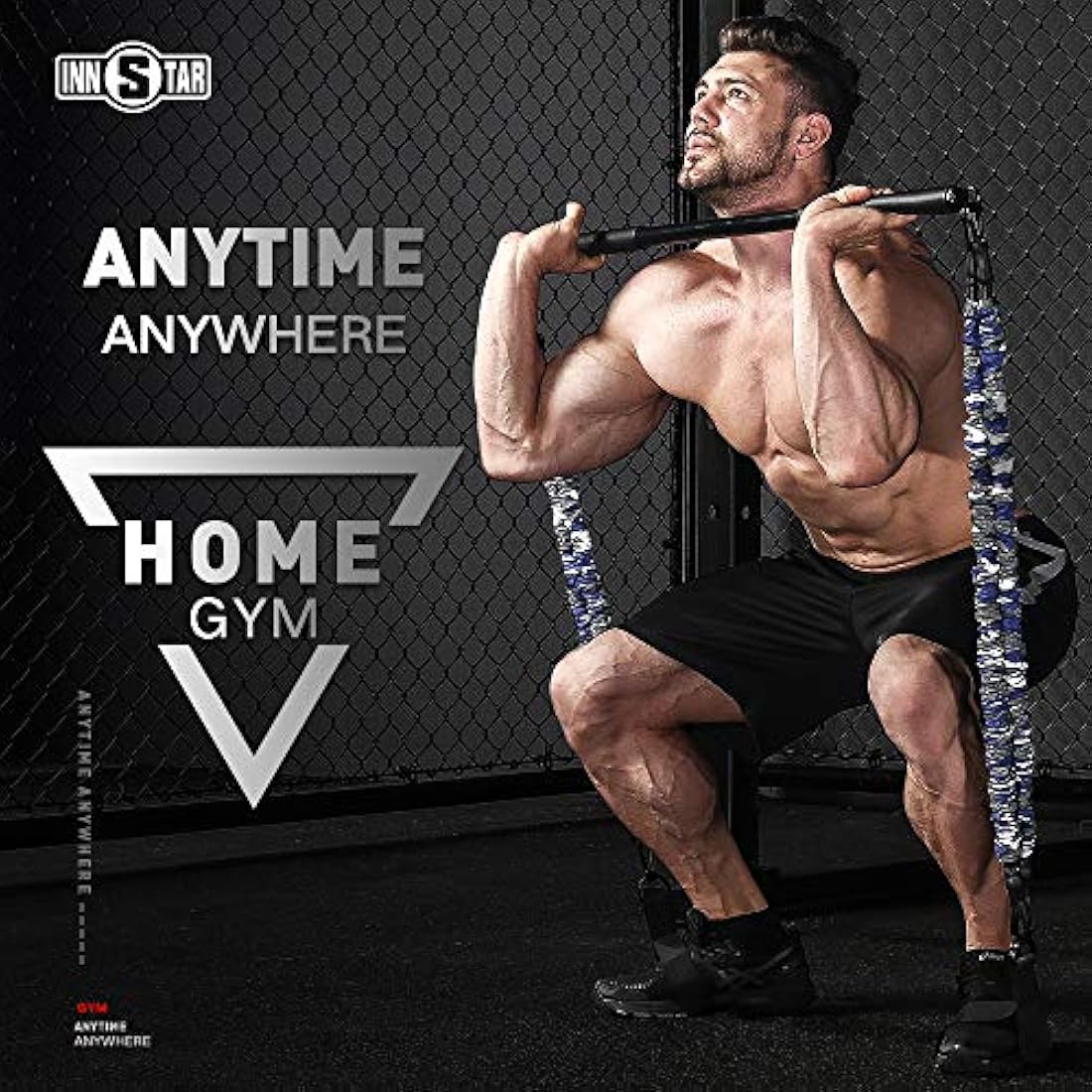 INNSTAR Portable Home Gym Set | Resistance Band Bench Press & Squat Bar