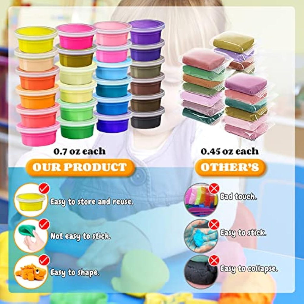 24 Color Air Dry Modeling Clay Kit with Tools for Kids