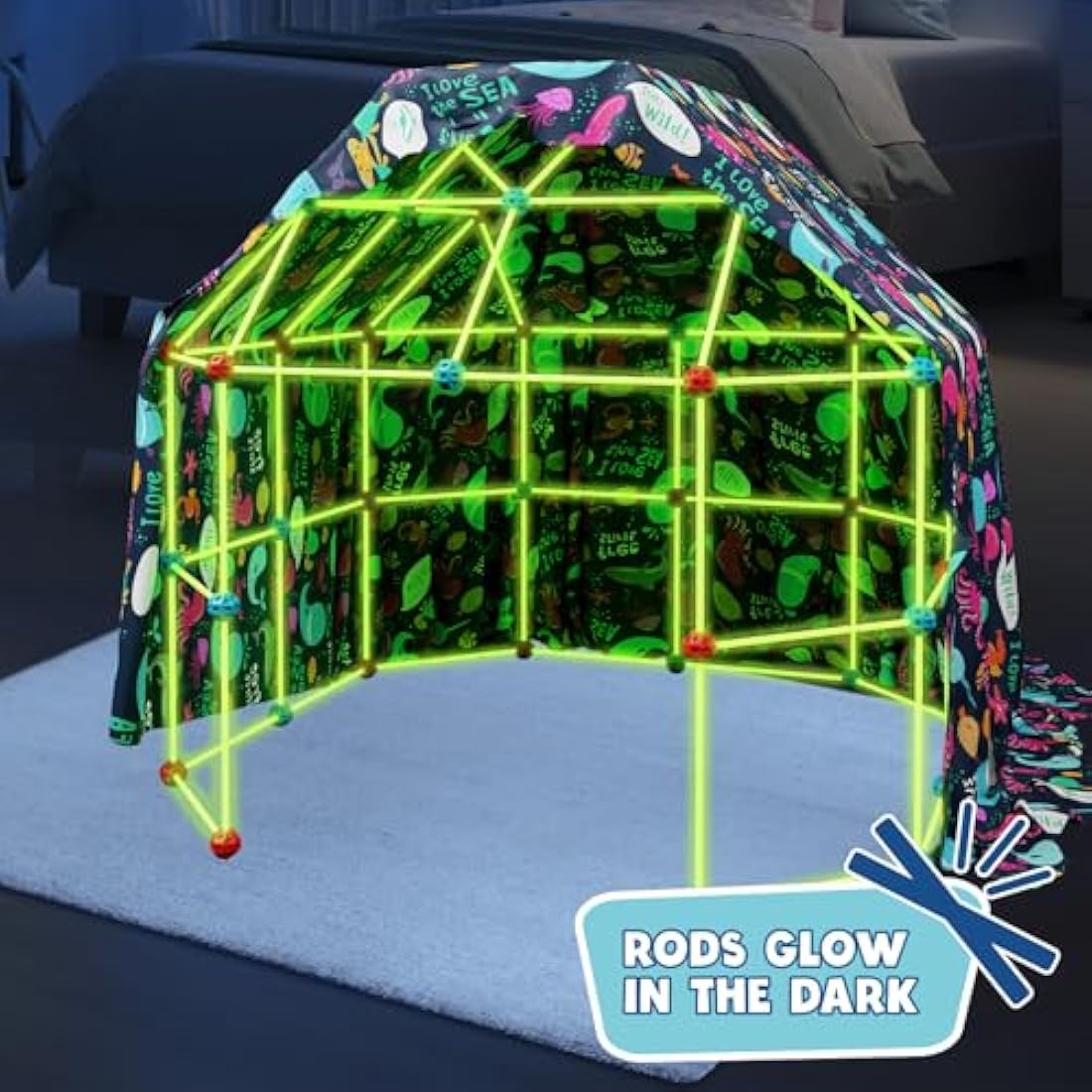 Big Minds Glow in the Dark Fort Building Kit - 130 Piece STEM Den Toy