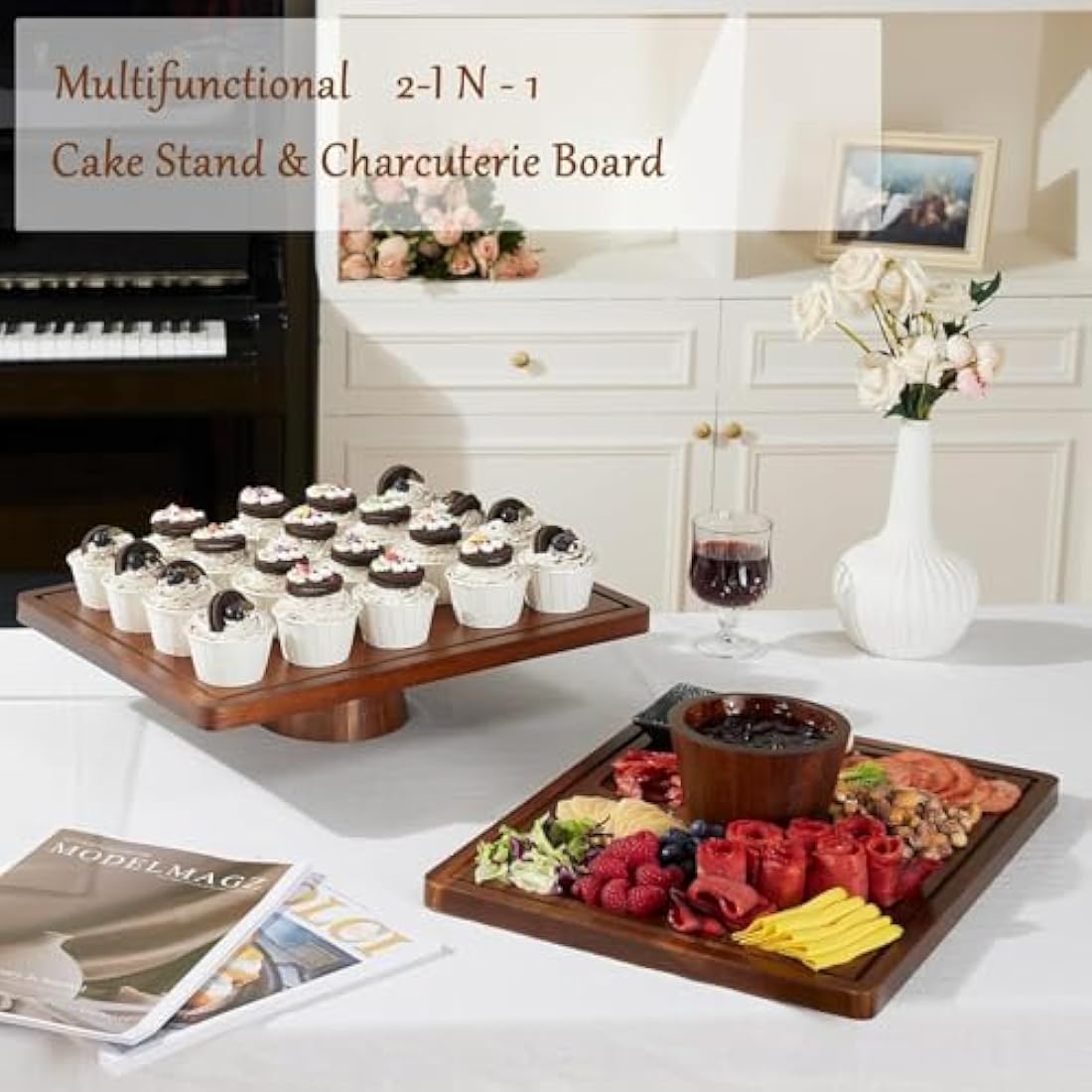 Acacia Wood Cake Stand – 2-in-1 Charcuterie Board with Lid