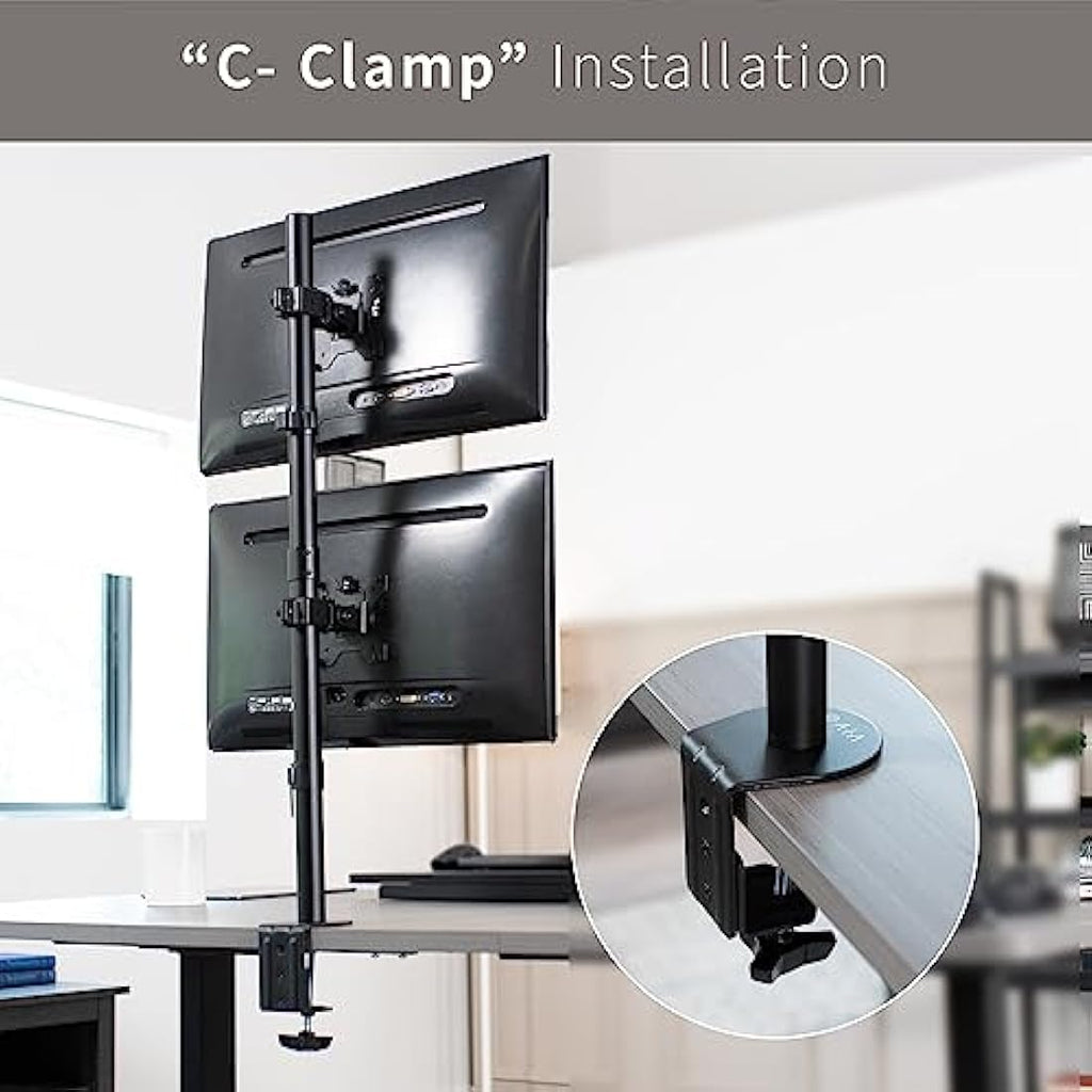 Vivo Dual Vertical Monitor Stand | Heavy Duty Stacked Mount for 13-32"